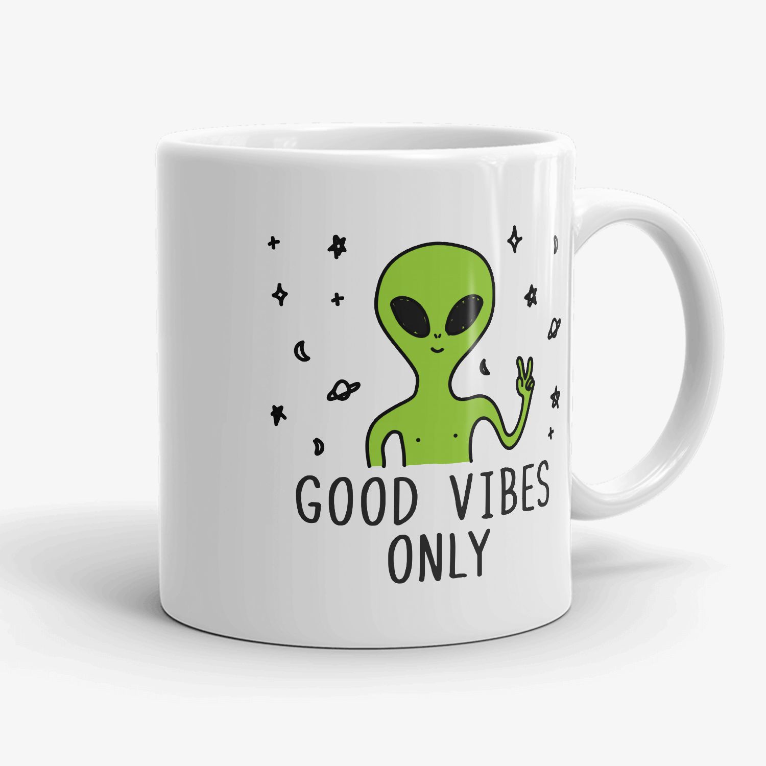 Good Vibes Only - positive quote mug, coworker mug, funny alien mug, gift  for friends, inspirational mug, gag mug, secret Santa gift