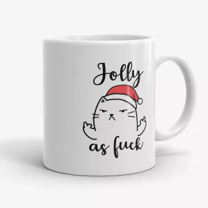 Jolly As F-ck, Funny Inappropriate Rude Cat Christmas Mug