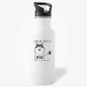 I Run On Coffee And Husky, 11oz funny dog lover coffee water bottle