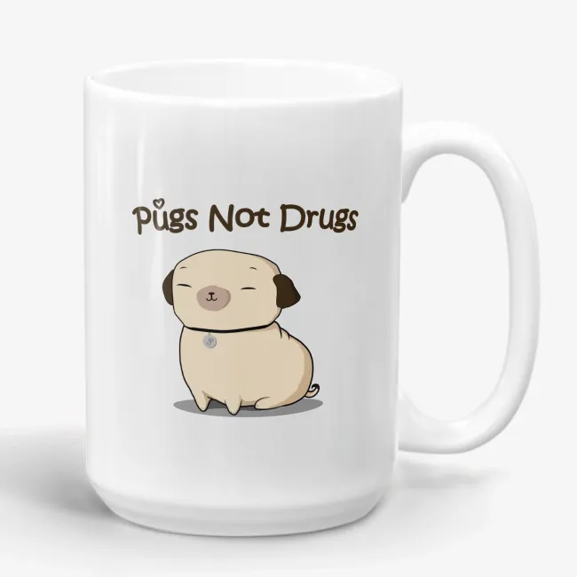 Pugs Not Drugs - 11oz dog lover coffee mug, pug life mug - Image 