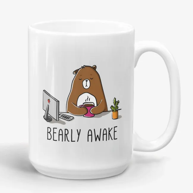 Bearly Awake, 11oz funny coffee mug, pun mug, gift for her, office mug - Image 