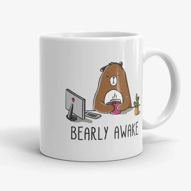 Bearly Awake, 11oz funny coffee mug, pun mug, gift for her, office mug - Image 