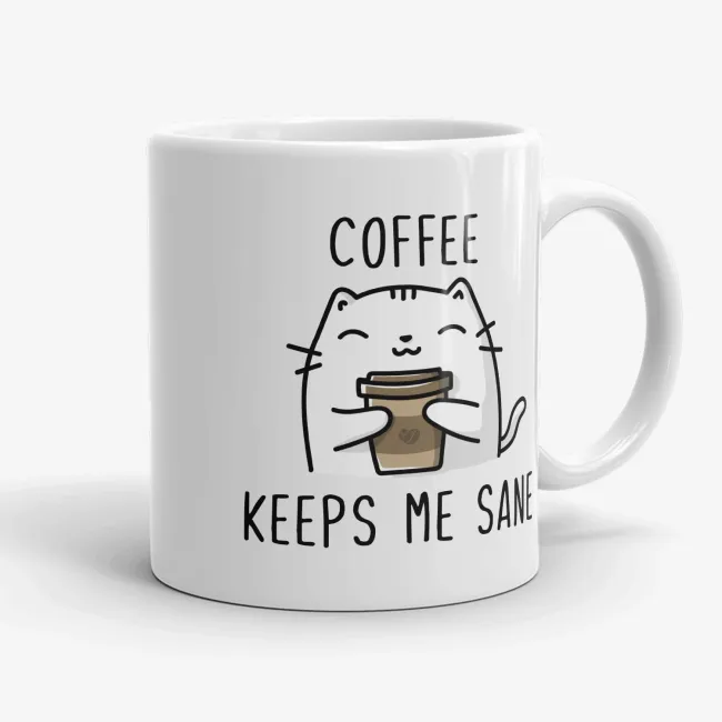 Coffee Keeps Me Sane, Cat And Coffee Lover Gift Mug - Image 