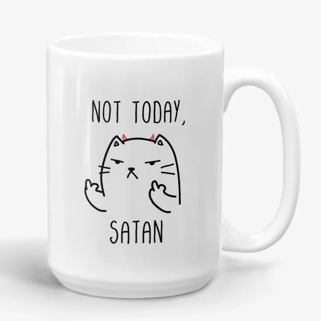 Not Today Satan - Funny Satanic Cat Mug, Rude, Inappropriate Mug - Image 