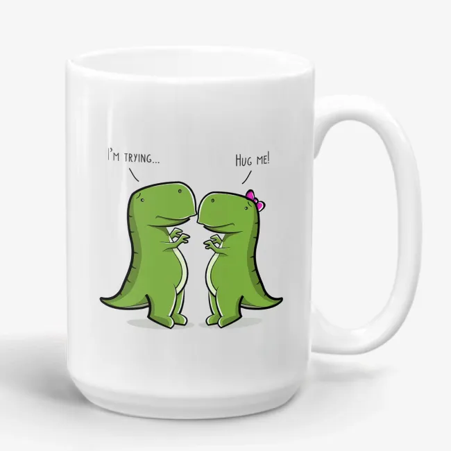 T-Rex Is Trying To Hug dinosaur mug, funny t rex dino mug, long distance mug - Image 