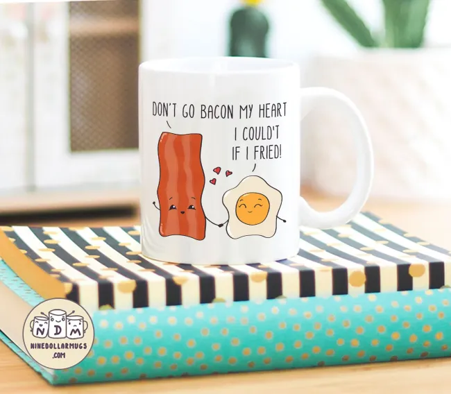 Don't Go Bacon My Heart - Funny Punny Couples Coffee Mug - Photo 1