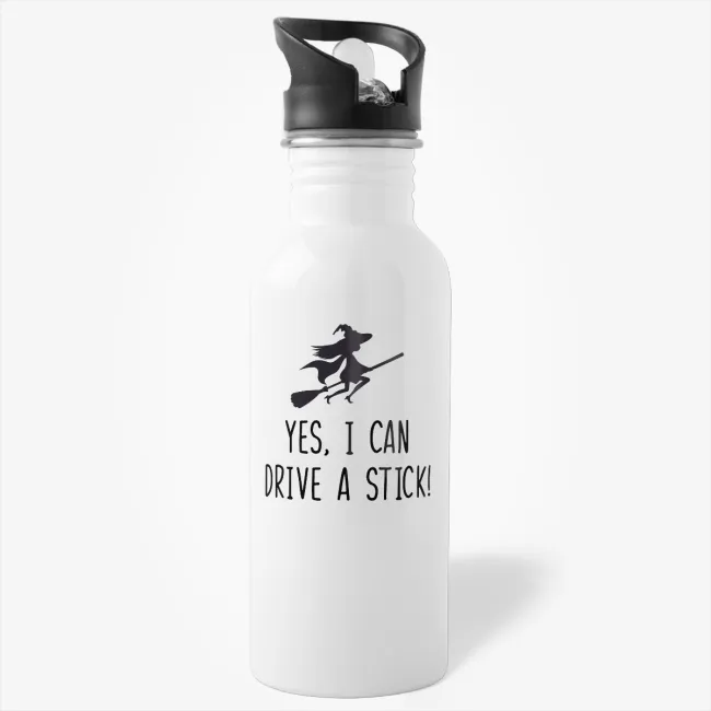 Yes I Can Drive a Stick - Halloween Pun Witch Water Bottle - Image 