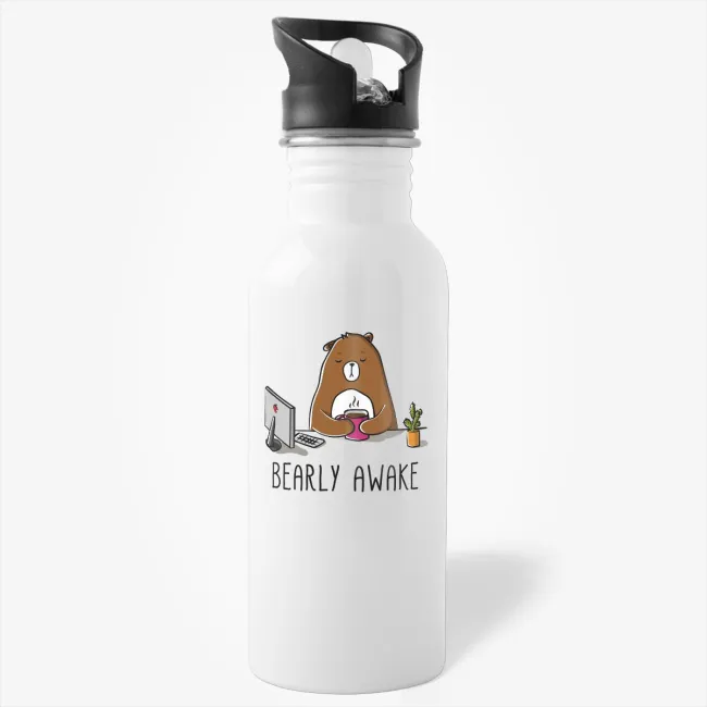 Bearly Awake, 11oz funny coffee water bottle, pun water bottle, gift for her, office water bottle - Image 