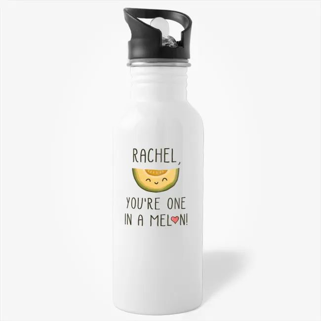 You're One in a Melon - Custom Name Punny Water Bottle, Girlfriend Water Bottle, Best Friend Water Bottle, Love Water Bottle, Valentines Day Water Bottle - Image 