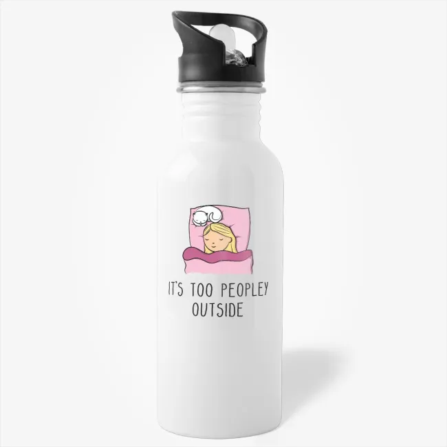 It's Too Peopley Outside, 11oz funny introvert coffee water bottle, gift for her, cat lover's water bottle - Image 
