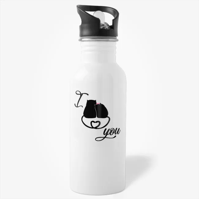 I Love You, 11oz cat lover valentine water bottle, water bottle for boyfriend, water bottle for girlfriend, valentines day gift, gift for valentine, for her - Image 