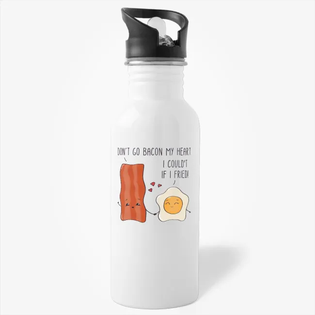 Don't Go Bacon My Heart - Funny Punny Couples Coffee Water Bottle - Image 