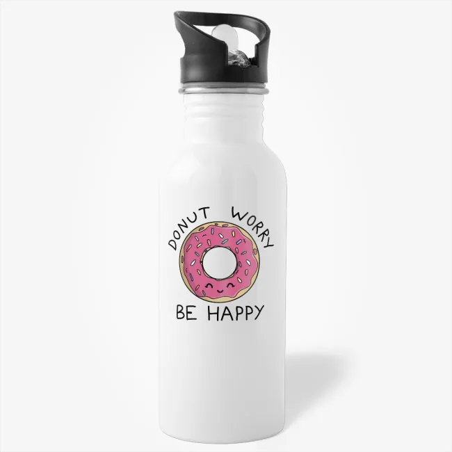 Donut Worry Be Happy - Inspirational Quote Water Bottle - Image 