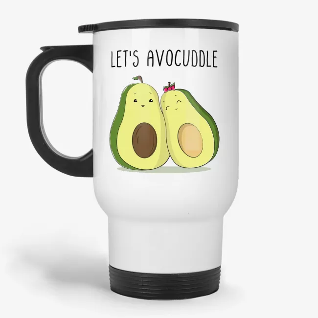 Let's Avocuddle Travel Mug, cute avocado lovers, travel mug for boyfriend or girlfriend, valentines day gift, gift for valentine, funny travel mug - Image 