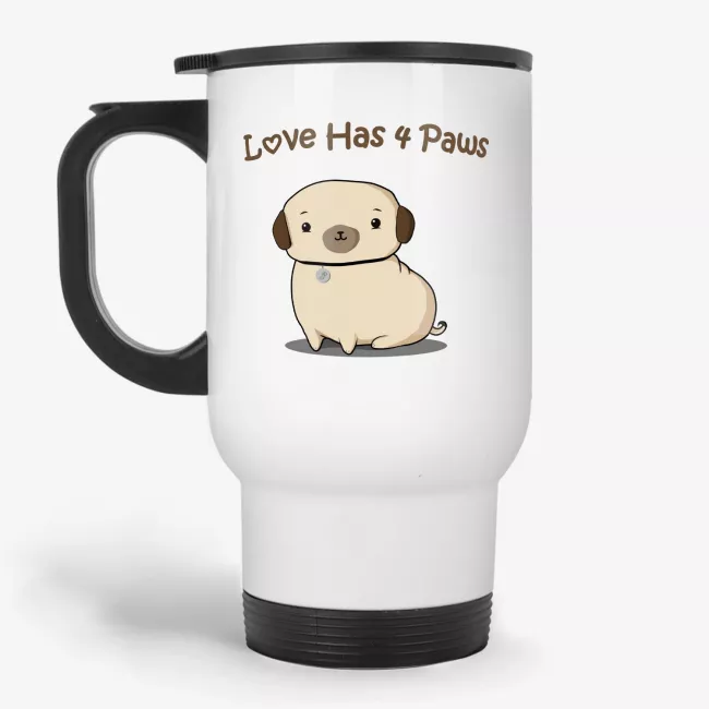 Love Has 4 Paws - 11oz funny, dog lover, pug travel mug - Image 