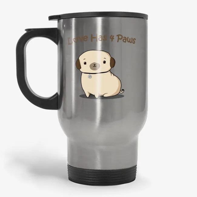 Love Has 4 Paws - 11oz funny, dog lover, pug travel mug - Image 