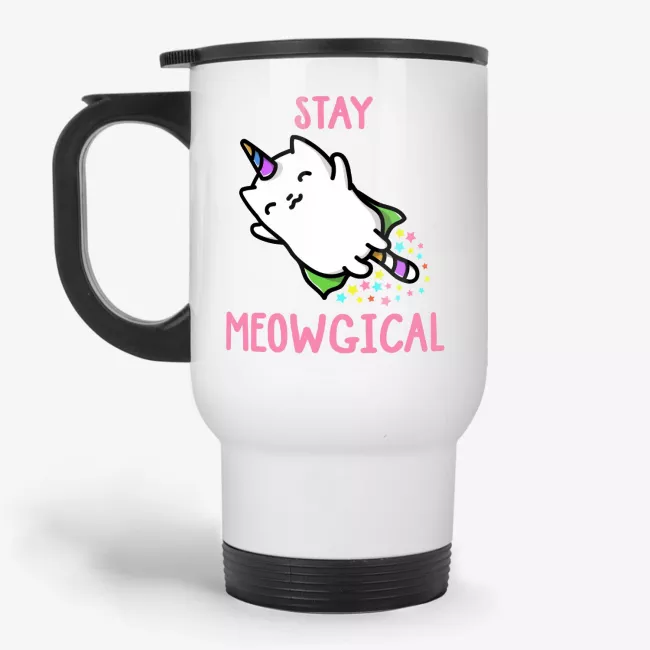 Stay Meowgical, Inspirational Gift, Caticorn Travel Mug - Image 