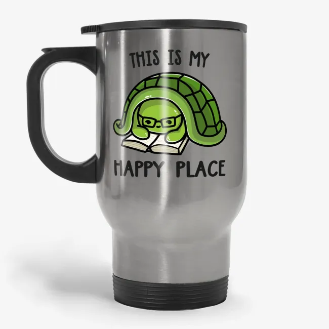 This Is My Happy Place, Book Lover Gift, Introvert Reading Travel Mug - Image 