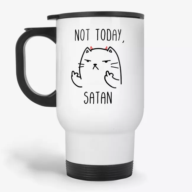 Not Today Satan - Funny Satanic Cat Mug, Rude, Inappropriate Travel Mug - Image 