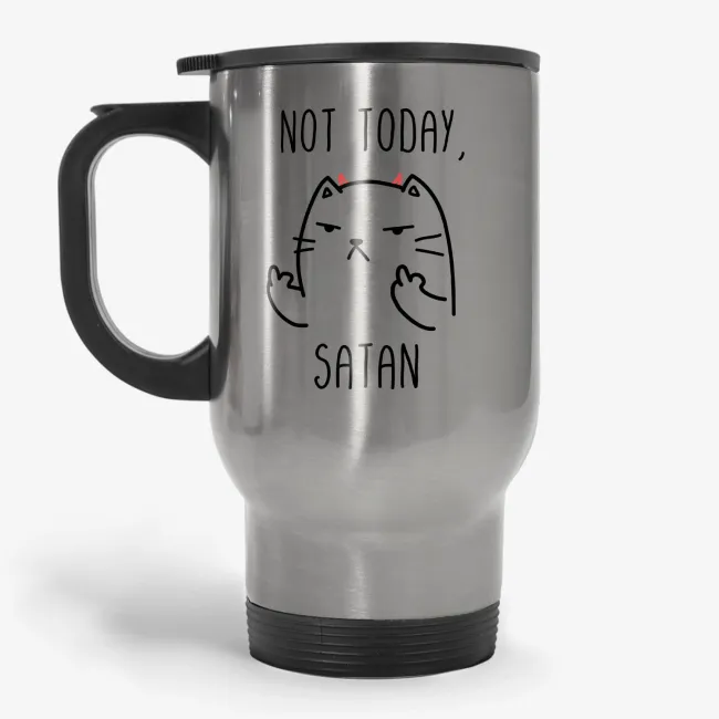 Not Today Satan - Funny Satanic Cat Mug, Rude, Inappropriate Travel Mug - Image 