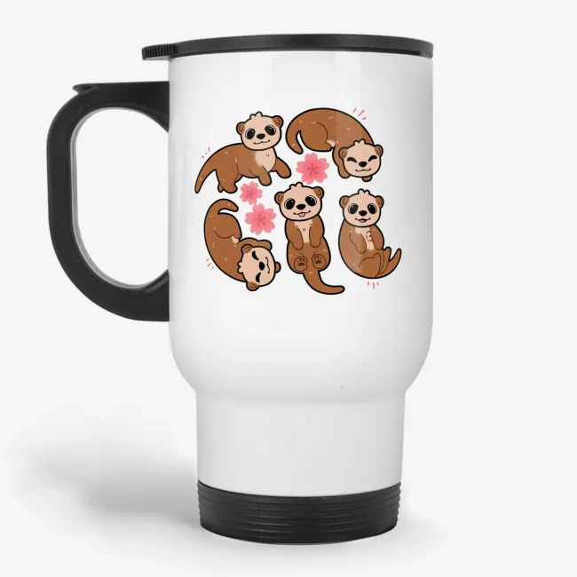 Cute Otter Cherry Blossom  Travel Mug - Image 