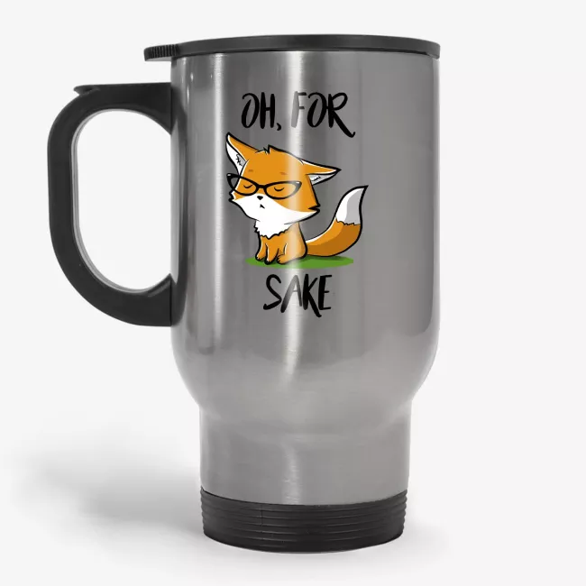 Oh, For Fox Sake, 11oz fox coffee travel mug, pun travel mug, gift for her, gift for nerd - Image 